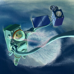 宇宙飛行士と人工衛星ひまわり