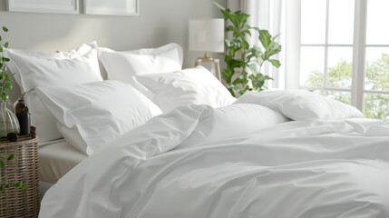Fresh Bed Linens and Pillows with White Sheets for a Cozy Sleep Experience