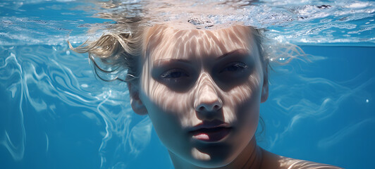 The swimming pool is shown In the middle of the photo beauty women, ai generative