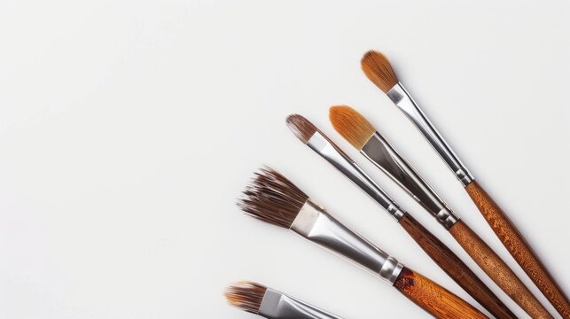 Craft and art Set of paint brushes on white background with copy space