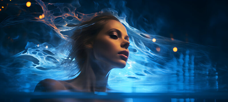 The swimming pool is shown In the middle of the photo beauty women, ai generative - Powered by Adobe