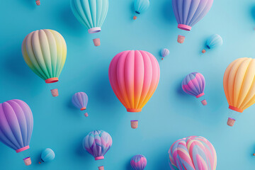 Beautiful gradient colorful air balloons on blue background.
