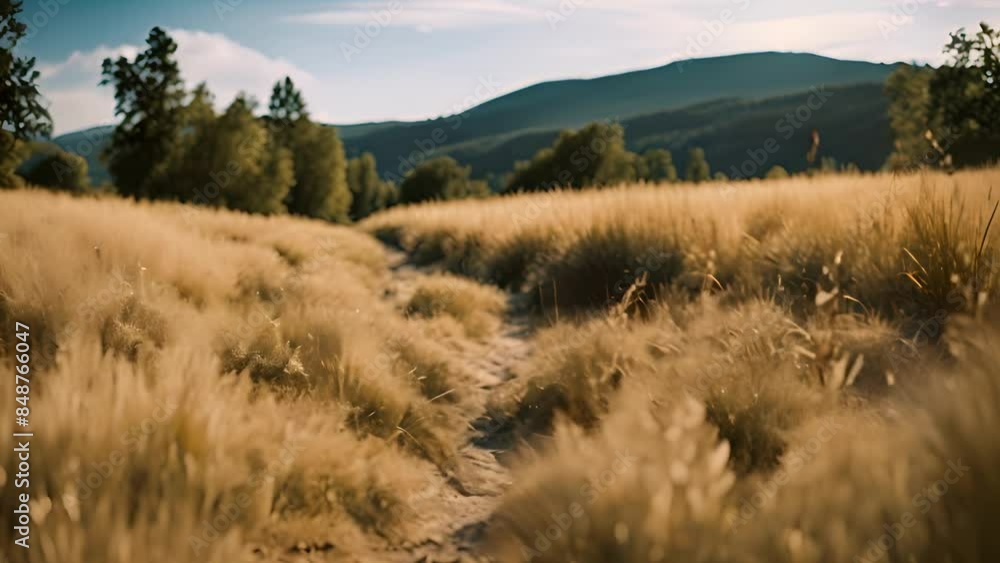 Poster path through golden grass field generative ai