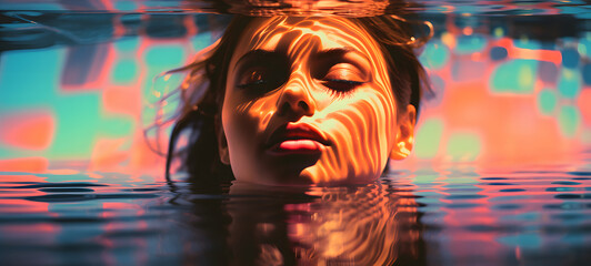 The swimming pool is shown In the middle of the photo beauty women, ai generative