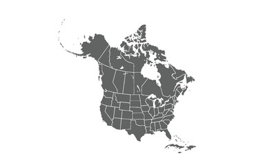 North america map with usa and canada isolated on white background. for website layouts, background, education, precise, customizable, Travel worldwide, map silhouette backdrop, earth geography.