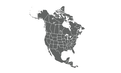 Map north and central america isolated on white background. for website layouts, background, education, precise, customizable, Travel worldwide, map silhouette backdrop, earth geography, political.