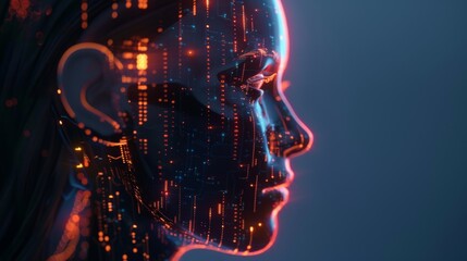 AI Head with HighTech Glowing Lines Generative AI