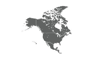 Detailed map of north america continent isolated on white background. for website layouts, background, education, precise, customizable, Travel worldwide, map silhouette backdrop, earth geography.