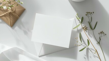 Minimal Invitation Mockup with Delicate Flowers and Sunlight