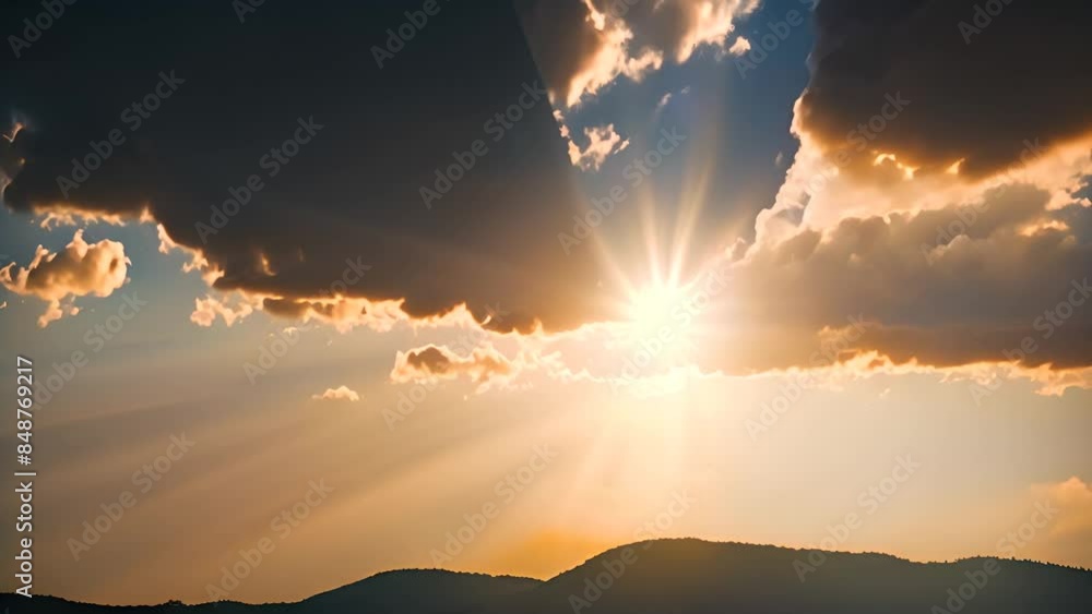 Poster sunset over mountains with clouds generative ai
