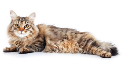 American Bobtail cat isolated on white background, showcasing short tail and playful expression