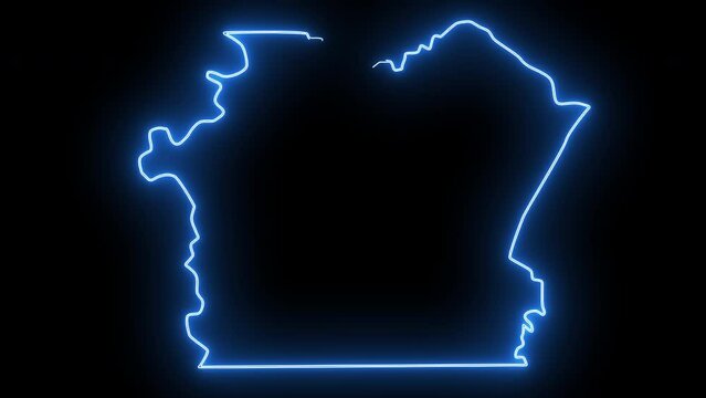 map of Uniontown in Pennsylvania with a blue glowing neon effect