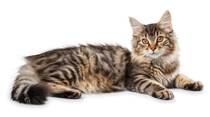 Short-tailed American Bobtail cat isolated on white background, highlighting its playful nature