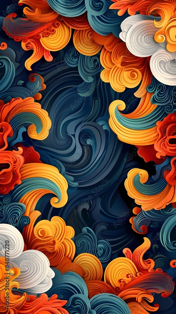 Poster vibrant retro patterns and swirling frames for captivating backgrounds
