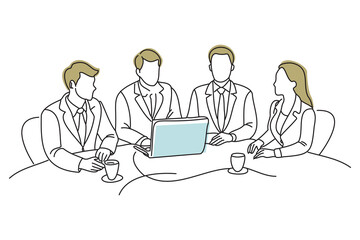 business people having a meeting, doodle continuous line art vector illustration