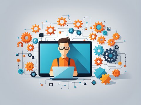  web developer specialist, web development Flat Vector Icons design. Web developers Vector Background design with Icons. 