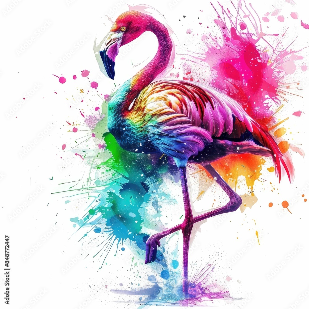 Poster vibrant and expressive flamingo artwork captivating digital of a colorful bird with abstract rainbow
