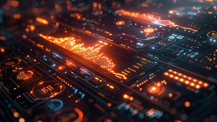 Holographic budget planner with futuristic interface, Tech, Neon, Digital Art