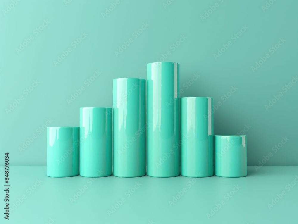 Poster 3d pastel green background with minimalist bar graph icon representing successful business growth da