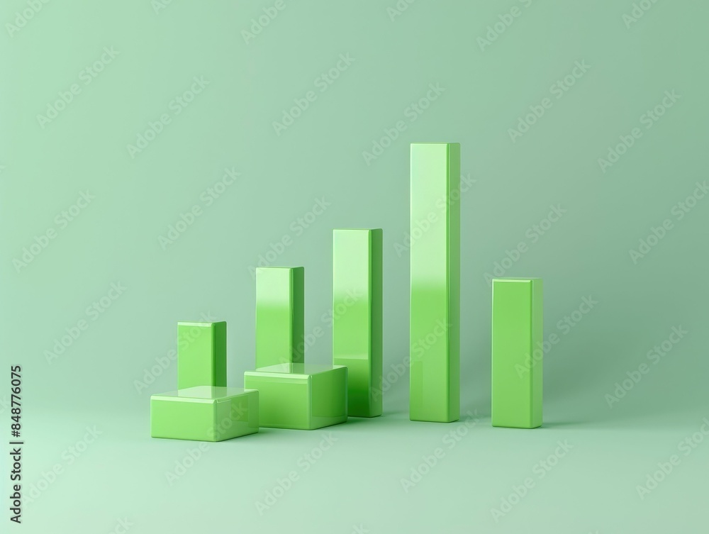 Poster 3d geometric business icon of a bar graph showing growth isolated on a pastel green background repre