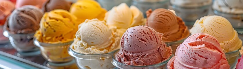 Elegant Gelato Display with Artisanal Flavors Served in Delicate Glass Dishes Ice Cream Concept