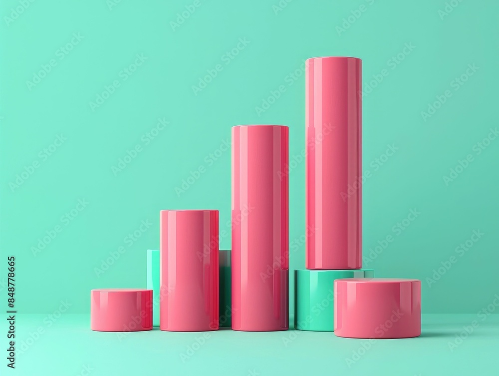 Poster pastel green 3d business icon featuring a bar graph chart that showcases growth analytics and data v