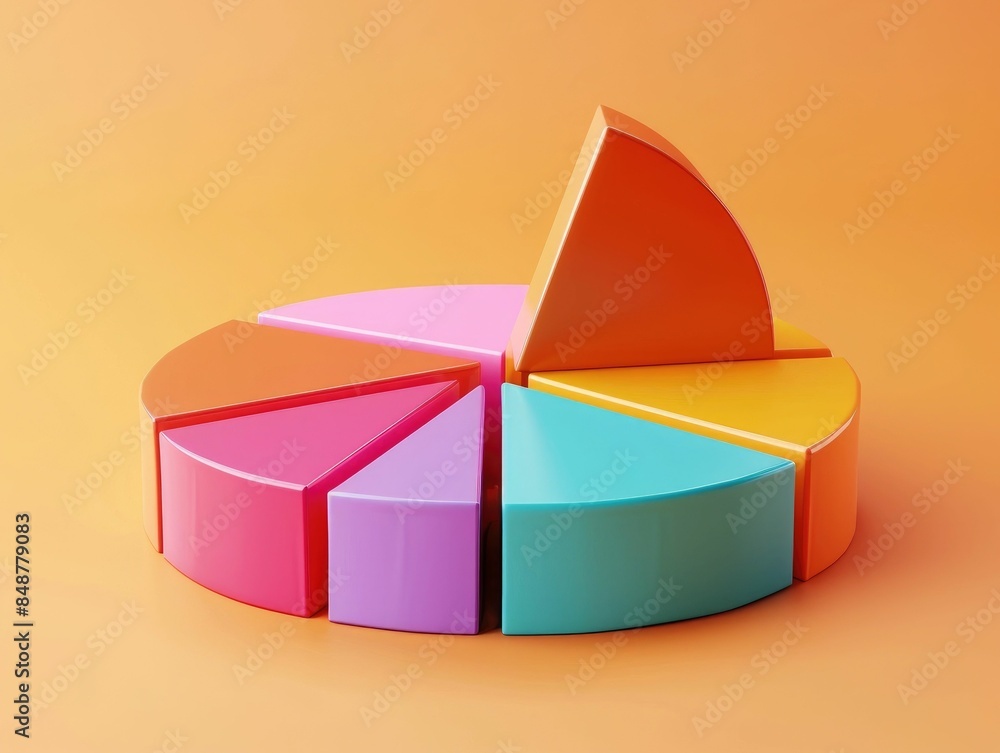 Poster a visually appealing 3d pie chart infographic with vibrant segmented sections in shades of orange pi