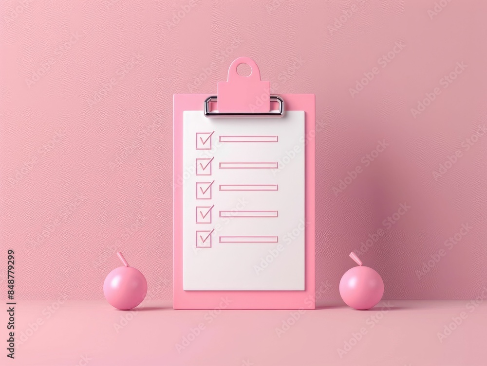 Aufkleber minimalist 3d render of a clipboard with a checklist icon isolated on a pastel pink background this 