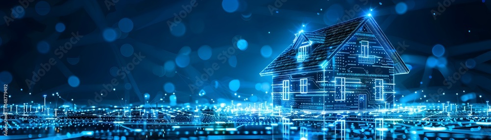Poster futuristic ai powered home security system with smart and real time alerts in illuminated night city