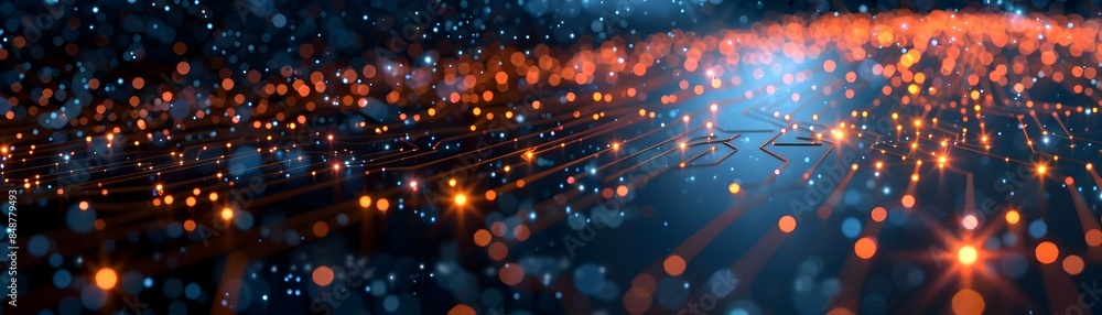 Poster abstract colorful glowing particles and lights on dark background depicting artificial intelligence 