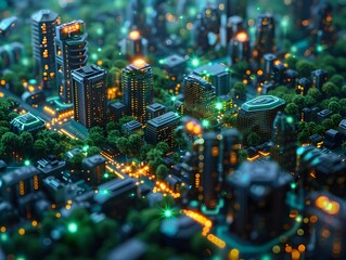 Obraz premium Futuristic AI Driven Smart City with Interconnected Systems and Autonomous Technology