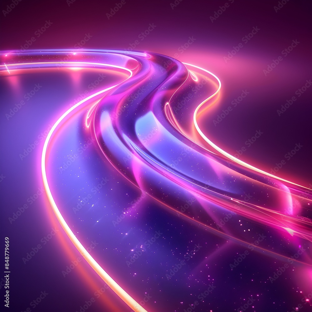 Poster futuristic neon purple swirling backdrop with dynamic light effects for product display and branding