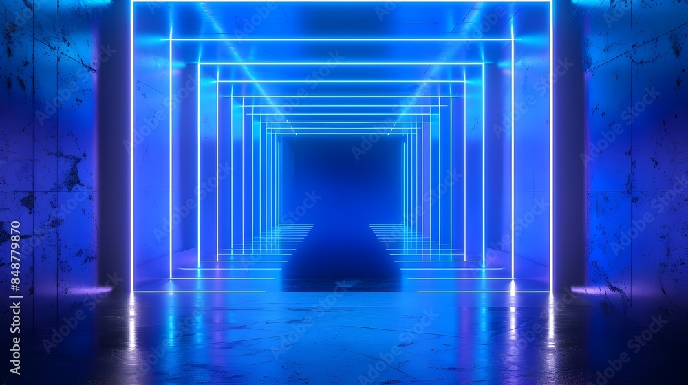 Poster dynamic neon blue backdrop with abstract light patterns for tech and gaming product displays