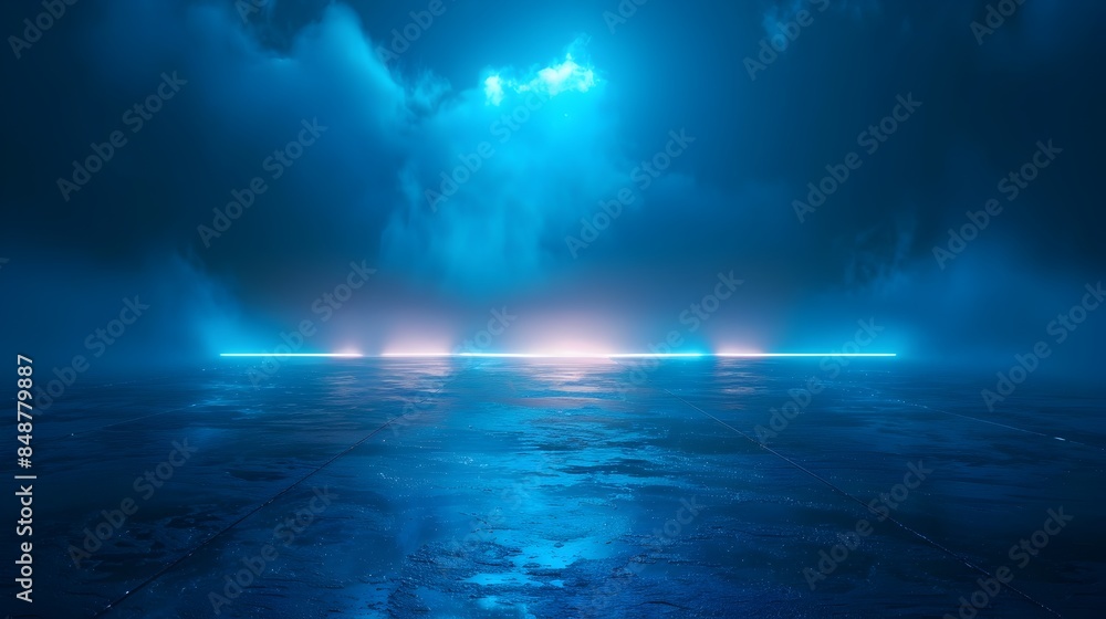 Poster dynamic neon blue backdrop with abstract light patterns ideal for tech and gaming product concepts