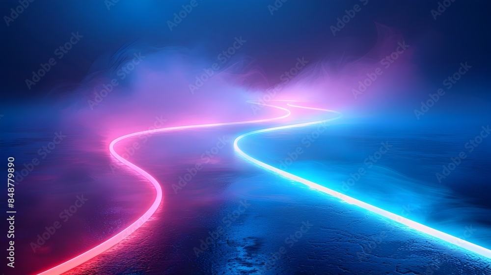 Poster dynamic neon backdrop with abstract light patterns for tech and gaming products