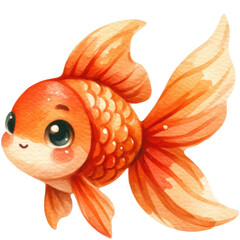 watercolor cute gold fish