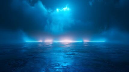 Fototapeta premium Dynamic Neon Blue Backdrop with Abstract Light Patterns Ideal for Tech and Gaming Product Concepts