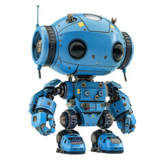 Fototapeta premium Adorable blue robot with large eyes, antenna, and wheels transparent background, PNG