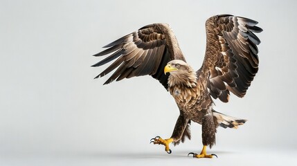 Fototapeta premium Close-up image of a bird of prey with wings spread wide and feet positioned apart