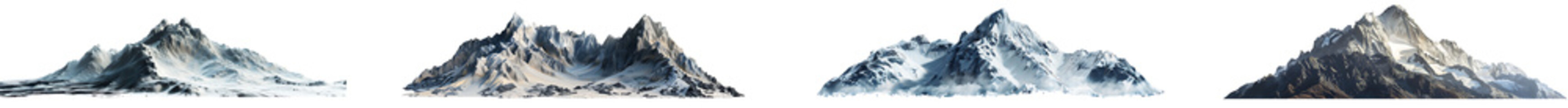Set of mountains cutout isolated on transparent background. Png mountains