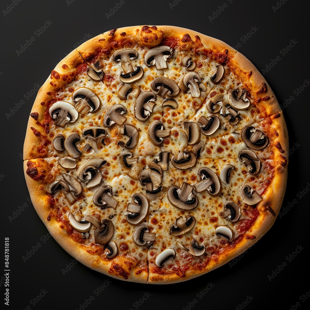 Wall mural top view shot of animated pizza with mushrooms