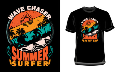 Wave chaser, summer surfer T-Shirt Design, Summer Quotes Typography T Shirt Design, Retro Vintage Summer T Shirt Design