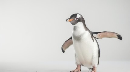 Fototapeta premium A close-up of a black-and-white penguin standing on its feet against a white background