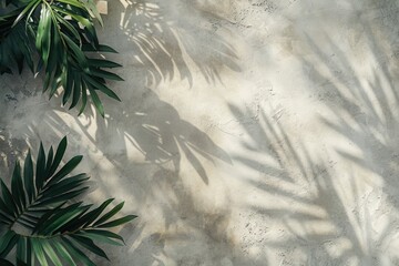 Tropical Leaves and Shadows on Textured Wall &ndash; Nature-Inspired Design for Poster, Print, or Card