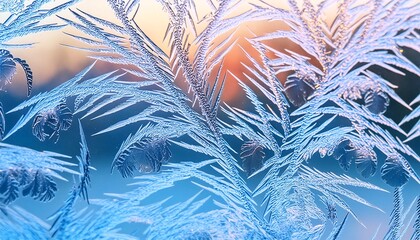 Macro shot of a frosted windowpane, capturing the delicate ice crystals and their unique patterns. 3