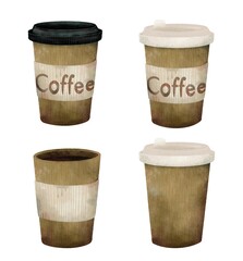 Four Disposable Coffee Cups with Lids and Coffee Labels are available for purchase