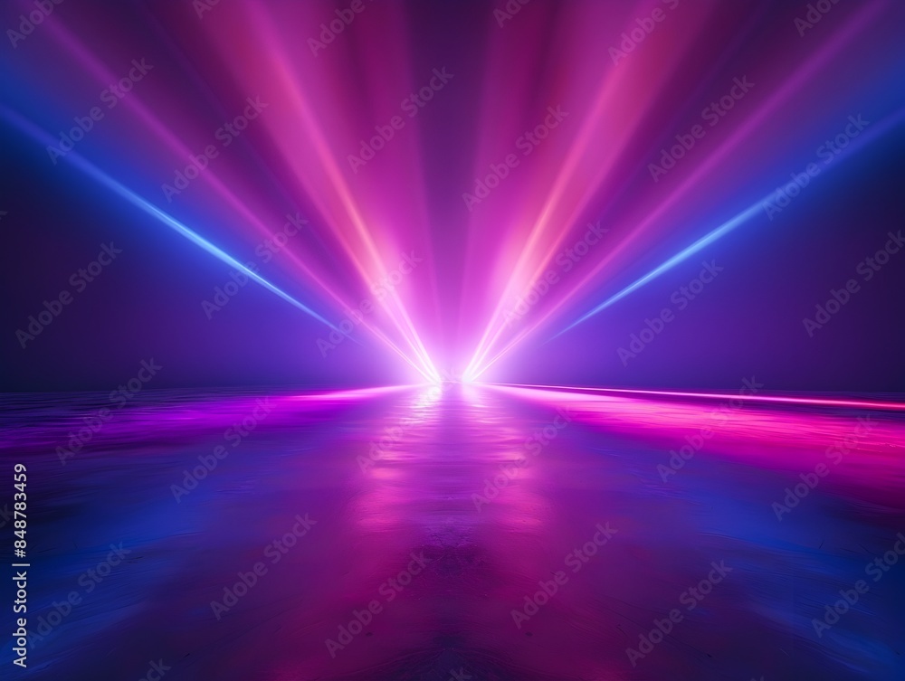 Poster vibrant neon gradient backdrop with abstract light rays for futuristic tech product concept display