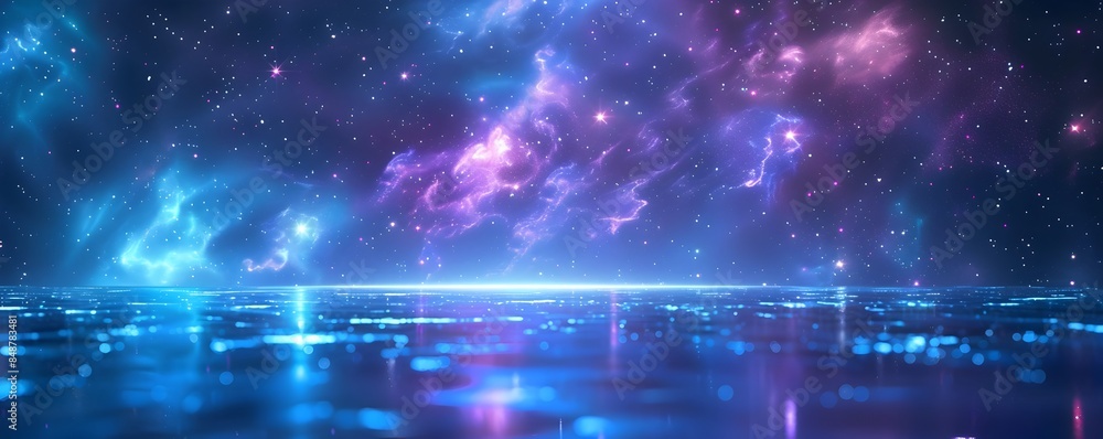 Poster mesmerizing cosmic neon gradient background for tech and gaming visuals