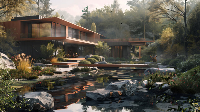 Architectural Visualisation Dark Color Theme Salmon and Forest Green