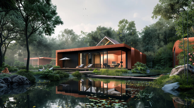 Architectural Visualisation Dark Color Theme Salmon and Forest Green